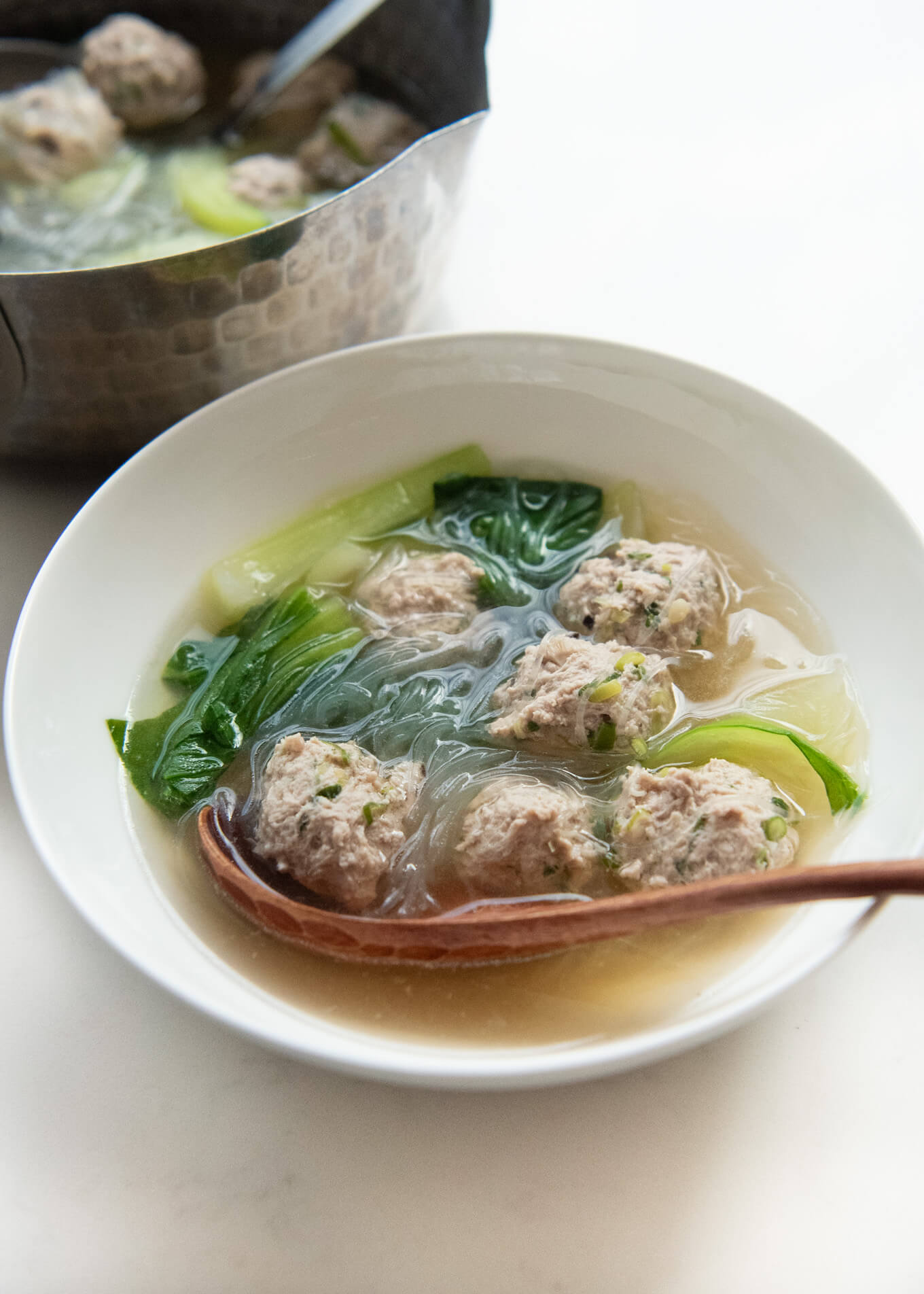 Hero shot of Pork Meatball and Vermicelli Soup.