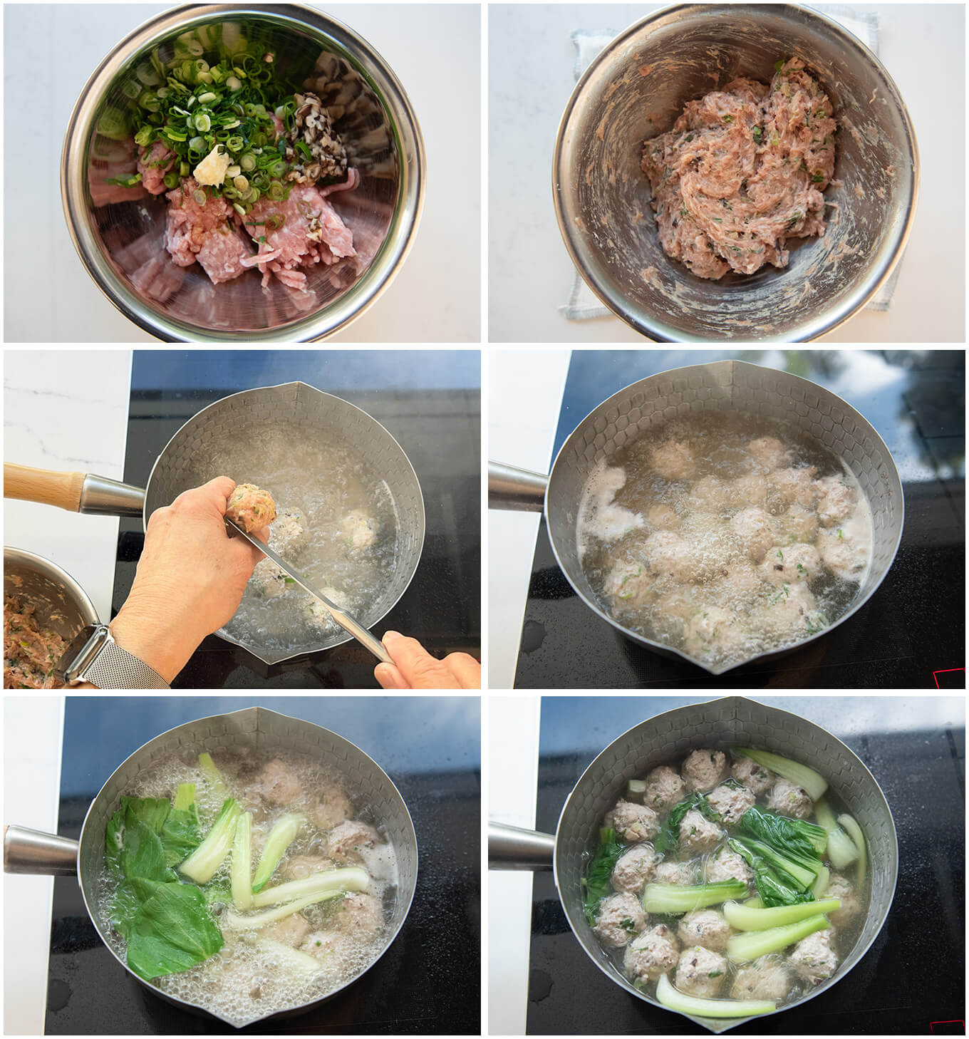 Step-by-step photo of making Pork Meatball and Vermicelli Soup.
