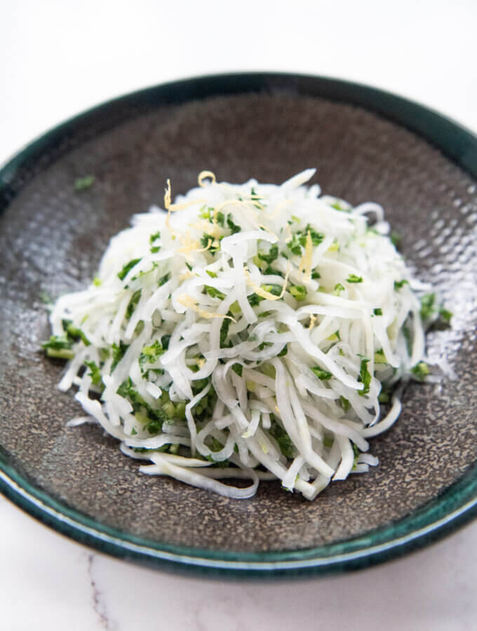 Hero shot of Salted Daikon Salad (Shio Momi Daikon).
