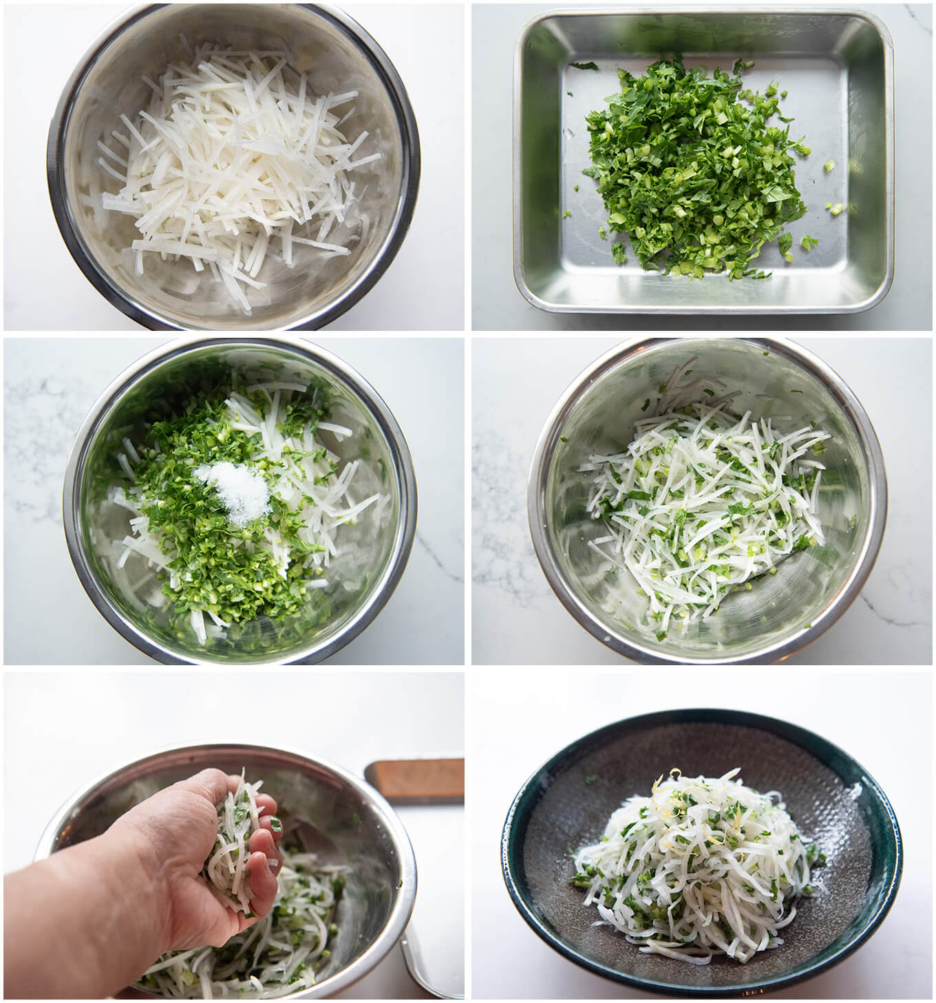 step-by-step photo of making Salted Daikon Salad (Shio Momi Daikon).