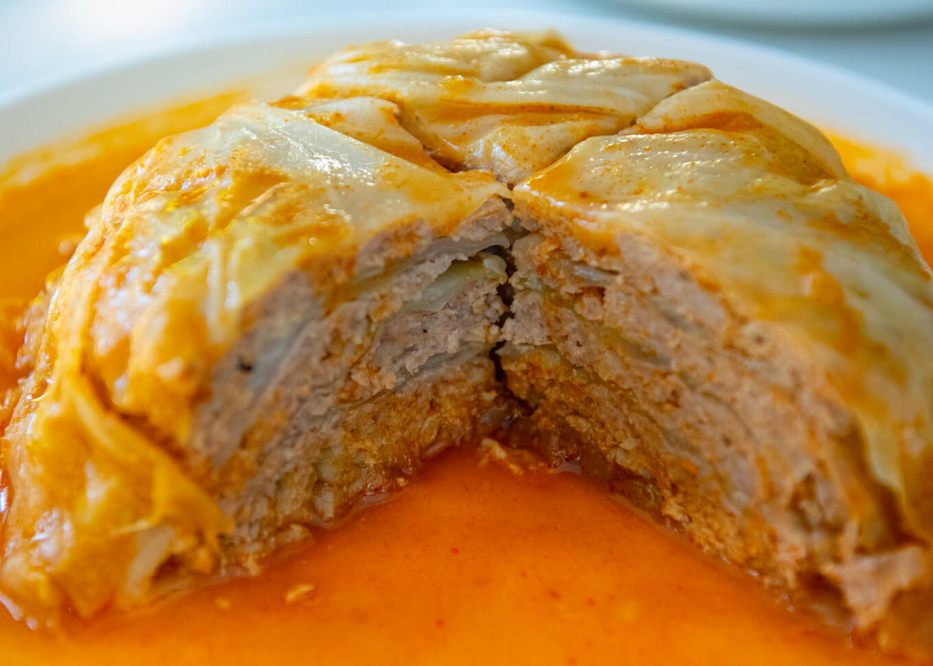 showing the inside of Simmered Layered Cabbage and Mince.