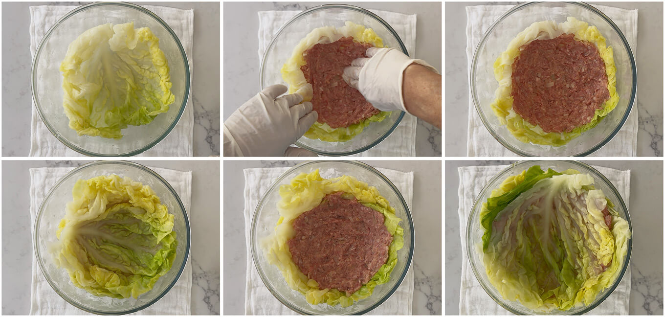 Step-by-step photo of making Layered Cabbage and Mince dome.