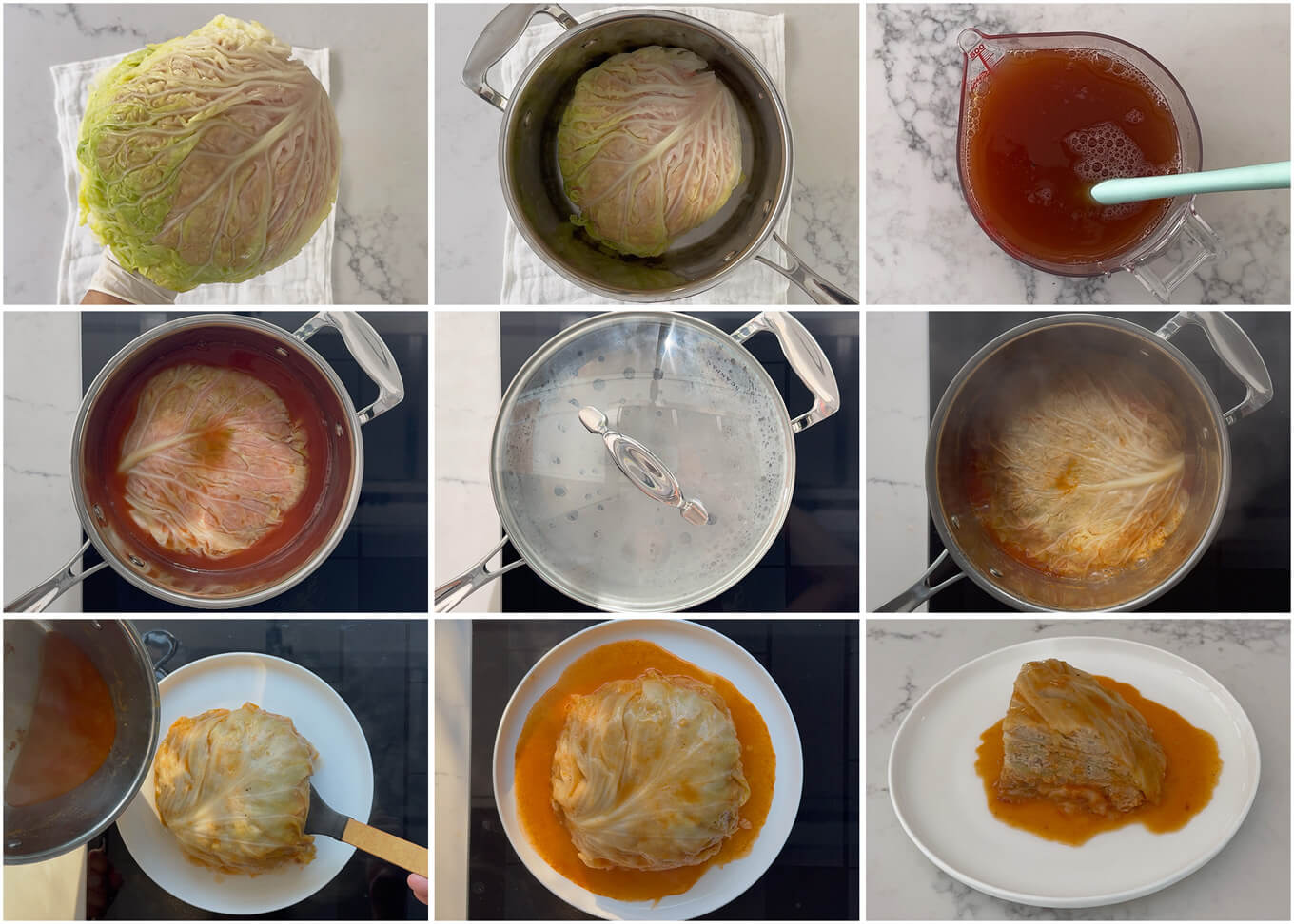 Step-by-step photo of cooking Simmered Layered Cabbage and Mince.