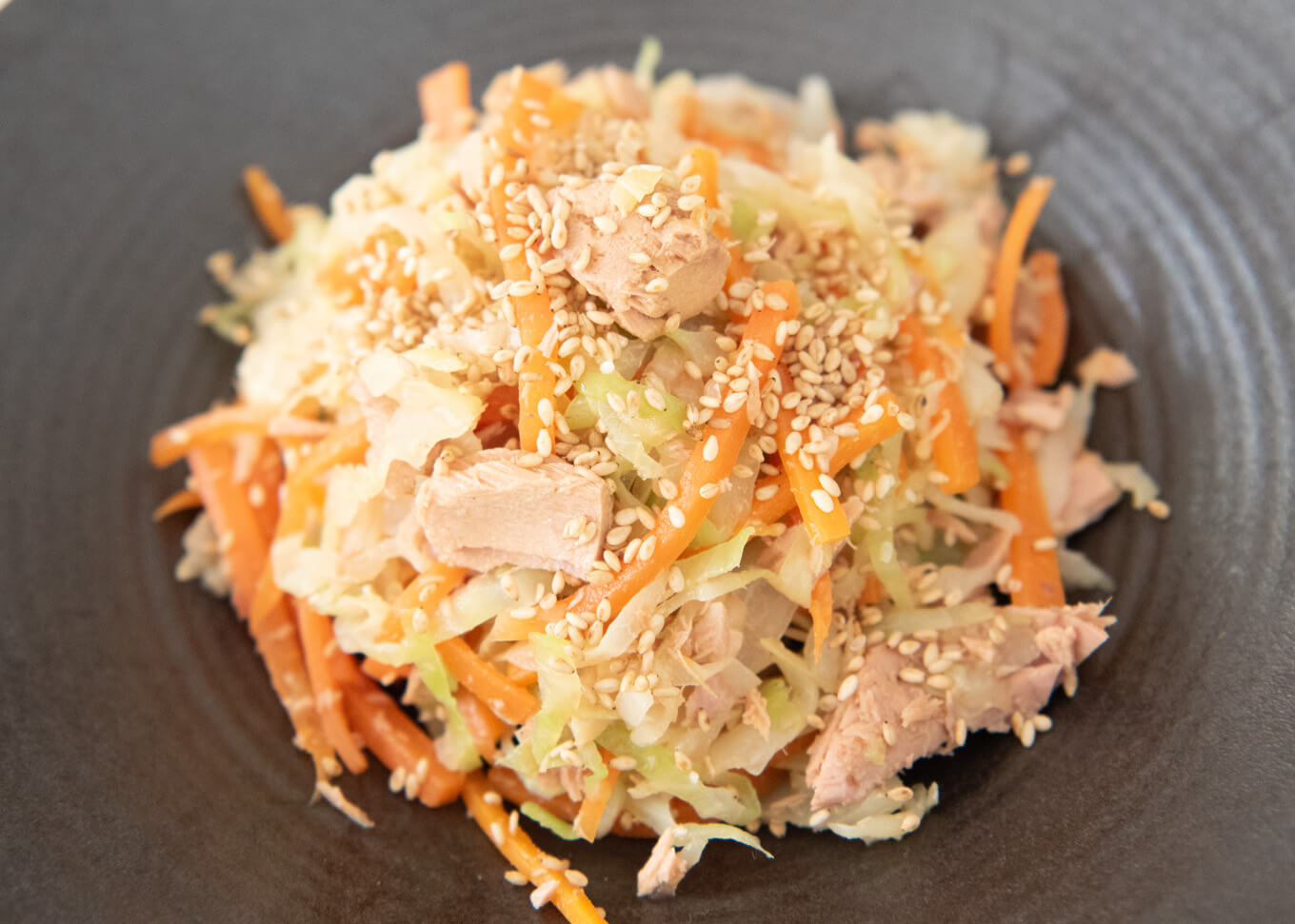 Zoomed-in photo of Tuna Cabbage Salad.
