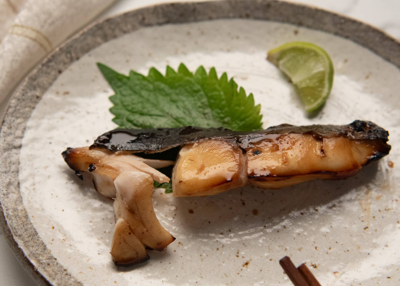 Showing the inside of the cooked Yūan Yaki Fish fillets.