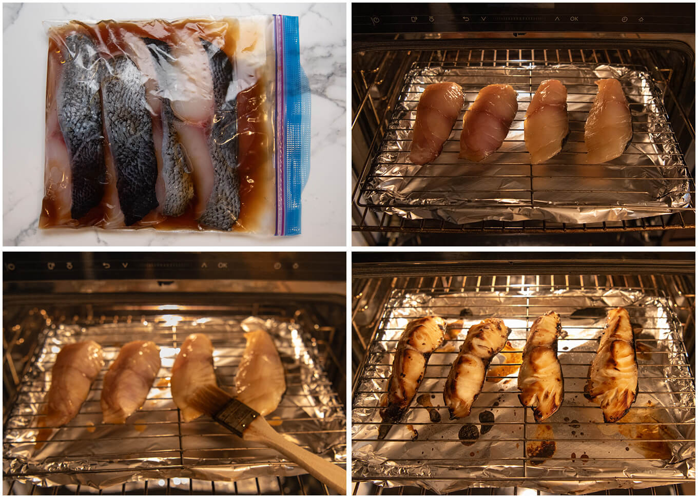 Step-by-step photo of making Yūan-style Grilled fish (Yūan Yaki fish).