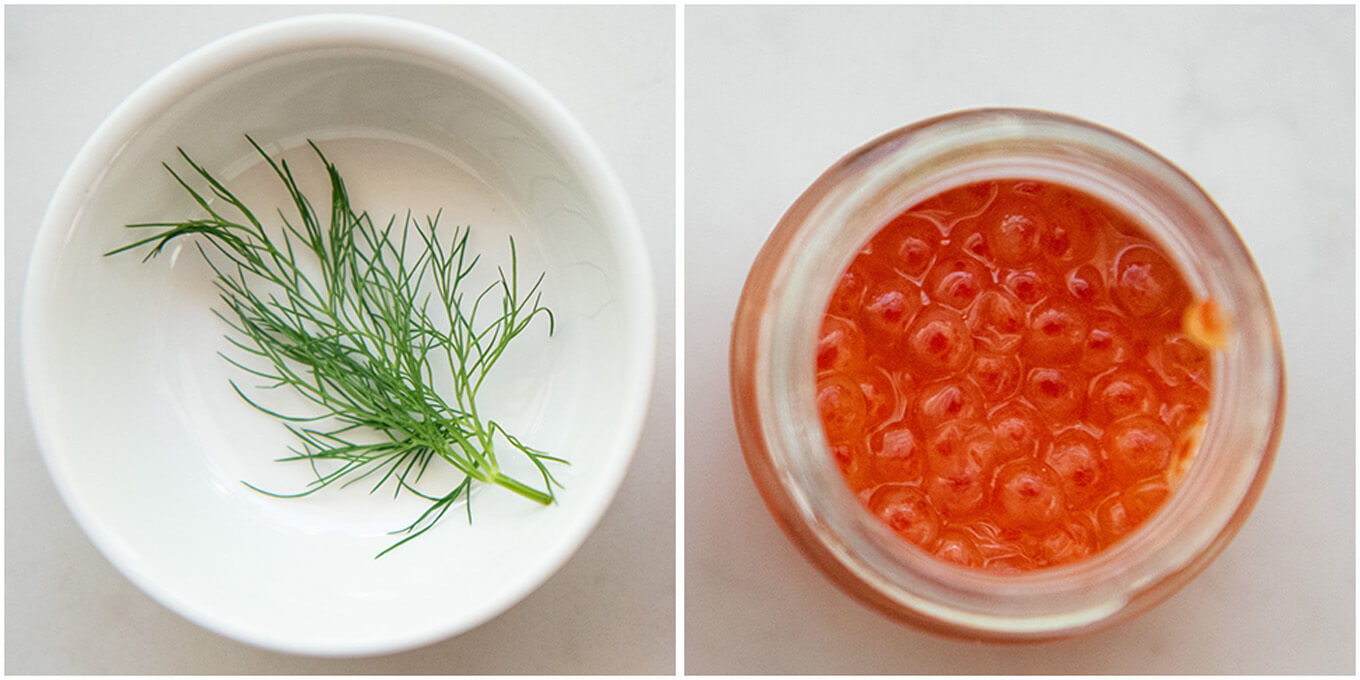 Dill and ikura used for decoration.