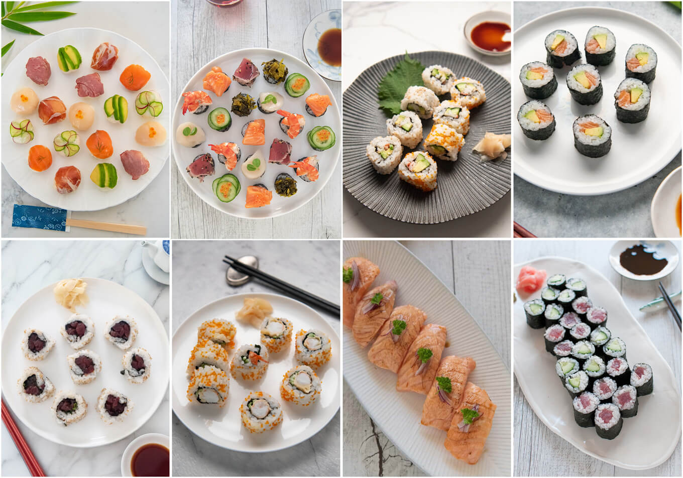 Collection of finger food sushi.