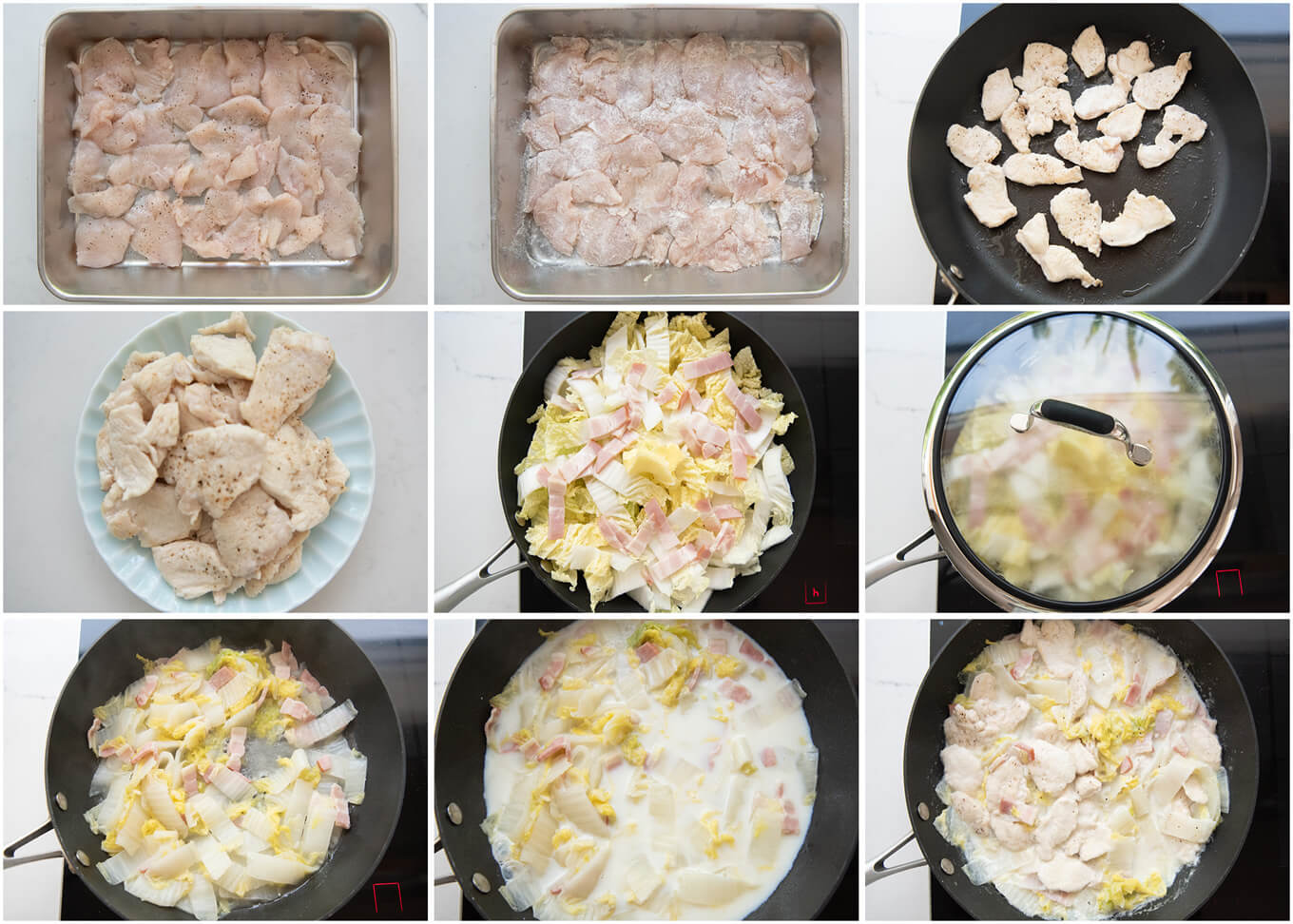 Step-by-strep photo of. aking Chicken & Cabbage Simmered in Milk.