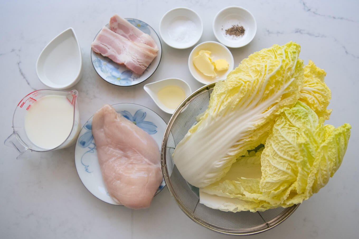 Ingredients for Chicken & Cabbage Simmered in Milk.