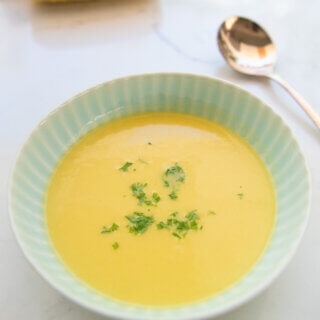 Hero shot of Japanese-style Sweet Corn Soup (Corn Surinagashi).