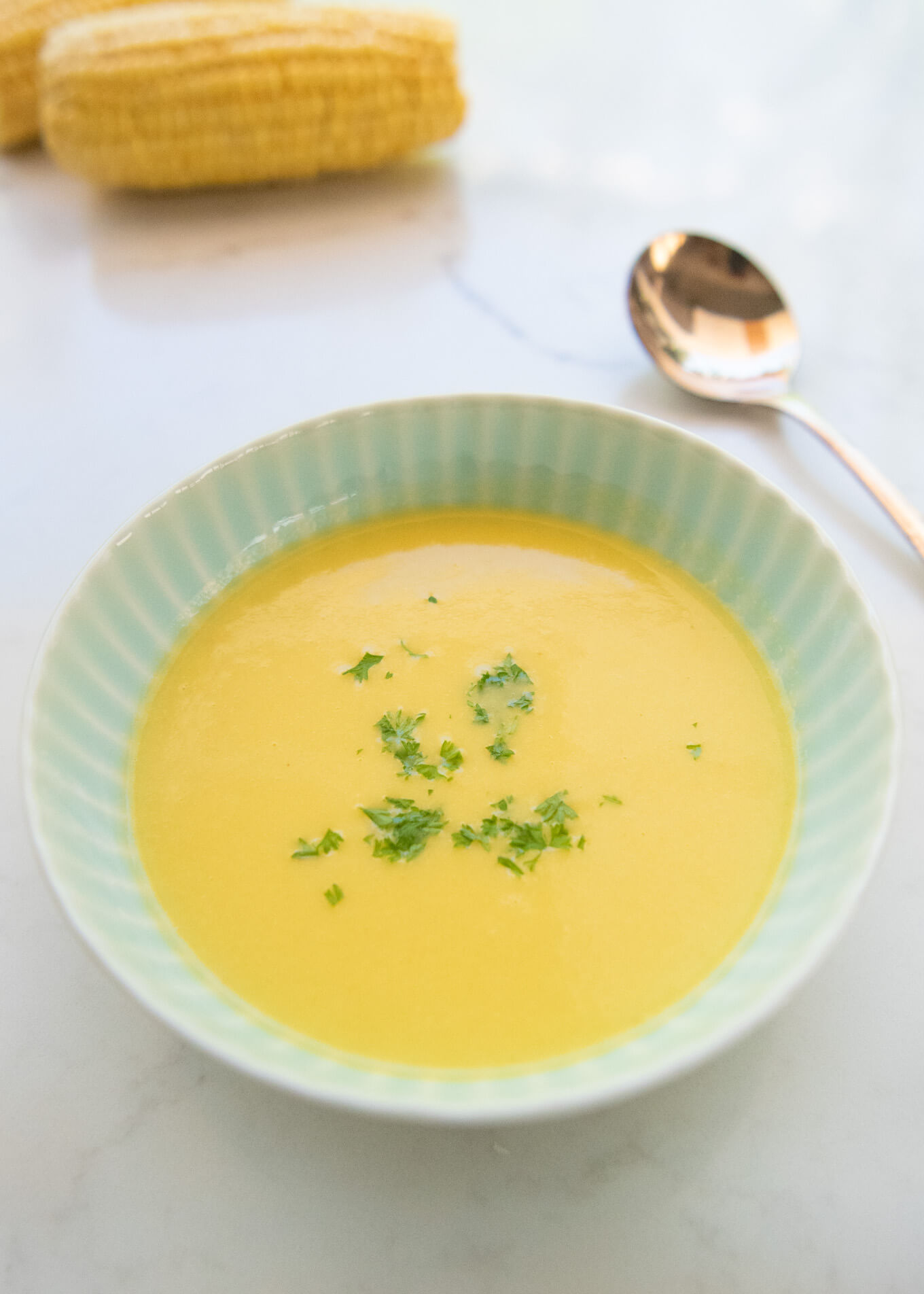 Hero shot of Japanese-style Sweet Corn Soup (Corn Surinagashi).