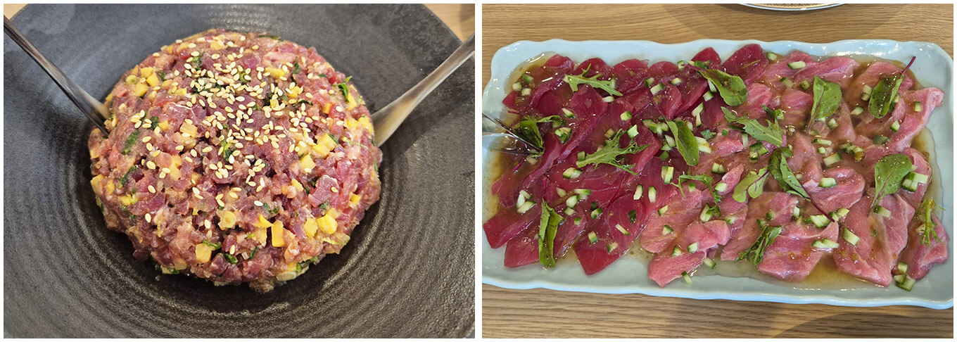 Spicy Tuna Tatare with Pickled Daikon and tuna carpaccio tha I served at my family Christmas dinner last year.