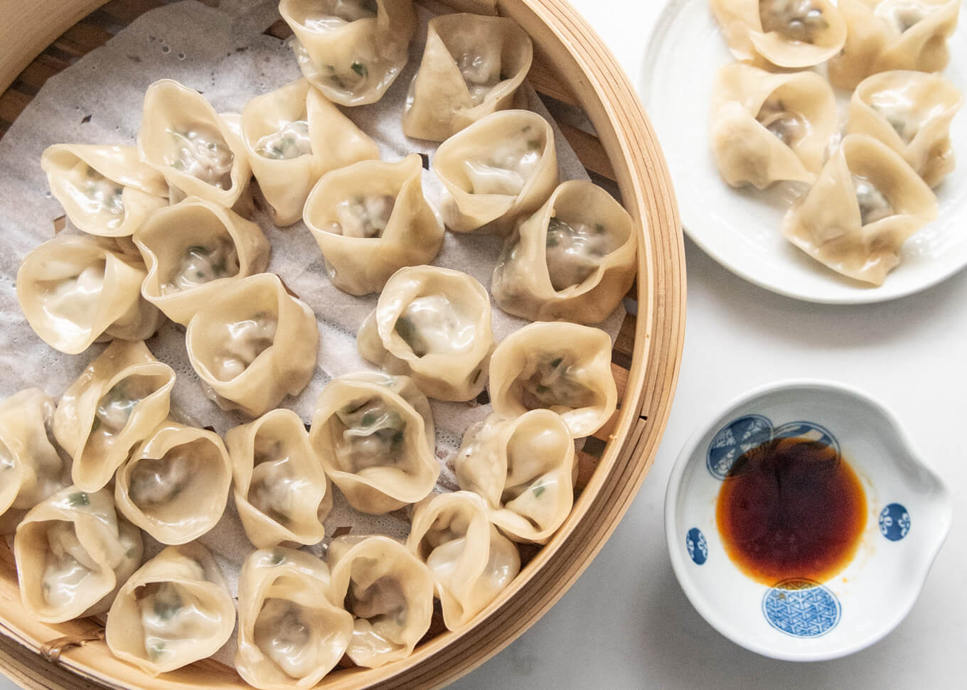 Top-down photo of Steamed Gyoza Dumplings.
