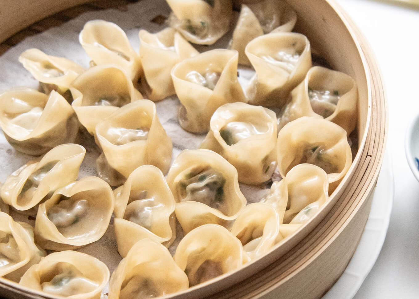 Zoomed-in photo of Steamed Gyoza Dumplings.