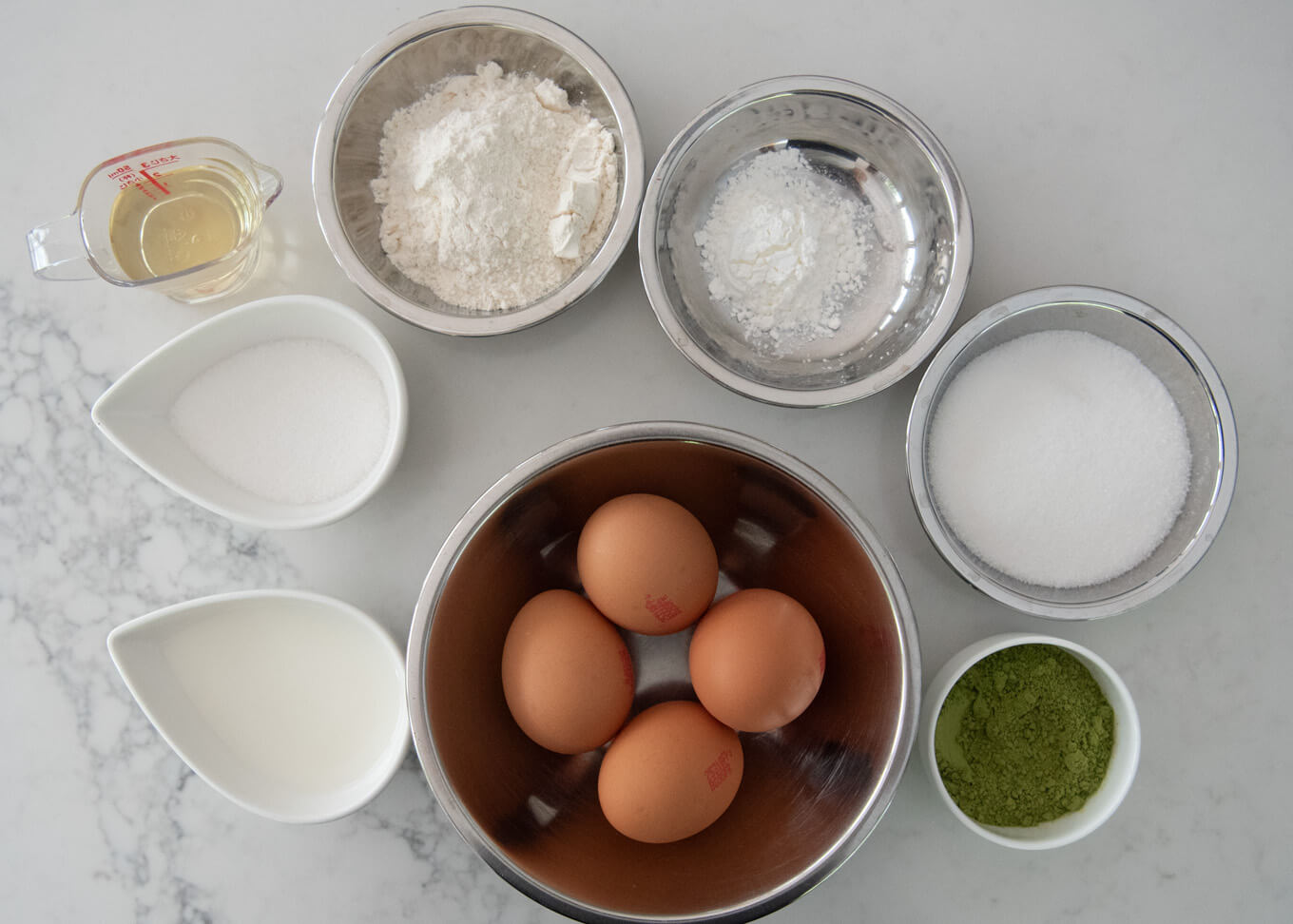 Ingredients for Matcha Roll Cake.