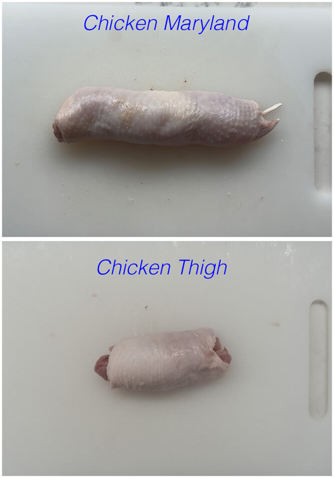 comparing rolled chicken made with Maryland fillet and thigh fillet.
