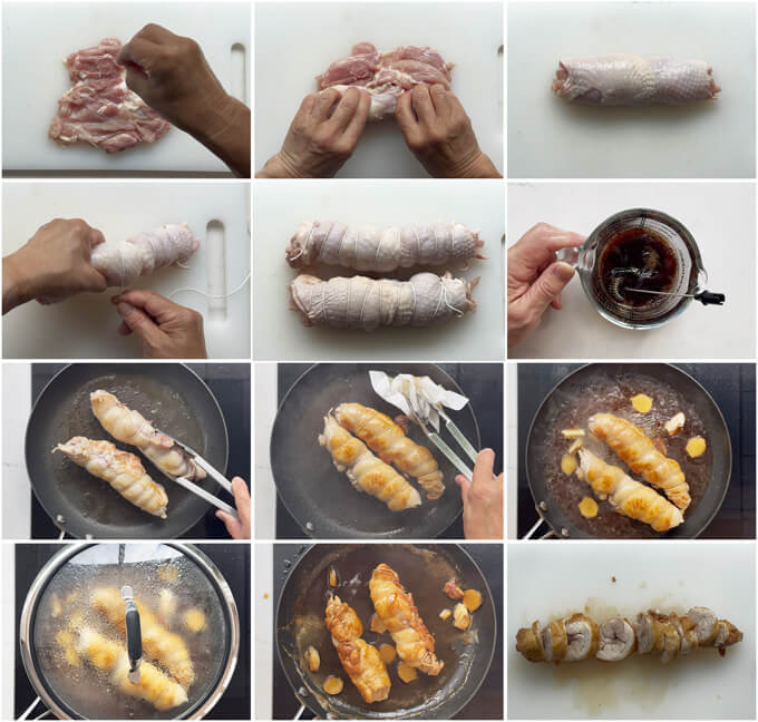 Step-by-step photo of making Japanese-style Char Siu Chicken.