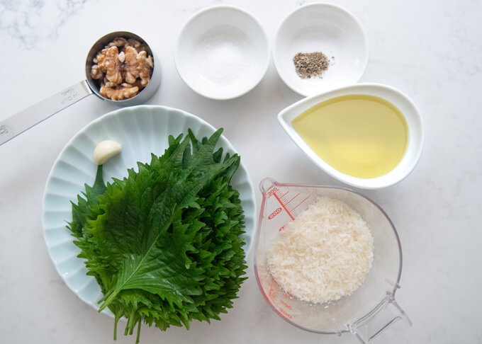 Ingredients for Shiso Pesto.