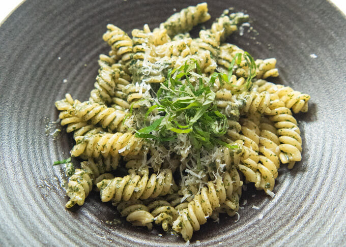 Shiso Pesto Pasta with fusilli.