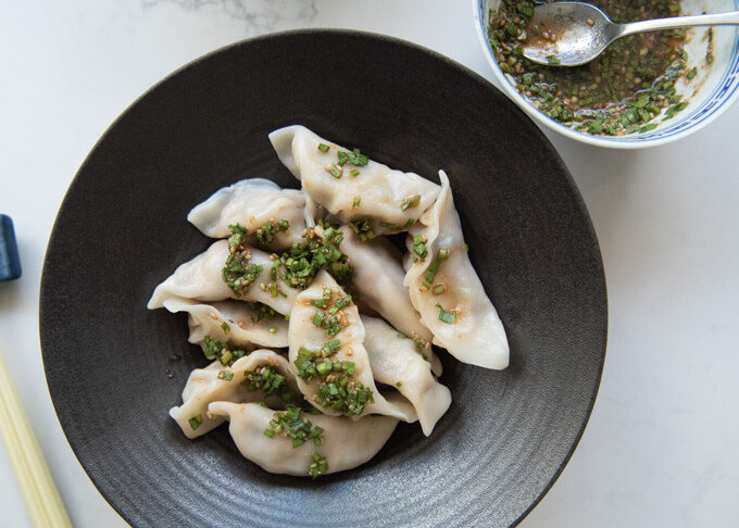 Top-down photo of Boiled Gyoza Recipe (Sui Gyoza).