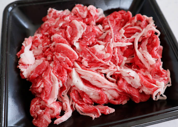 Gyukoma (beef off-cuts) sold in Japan.
