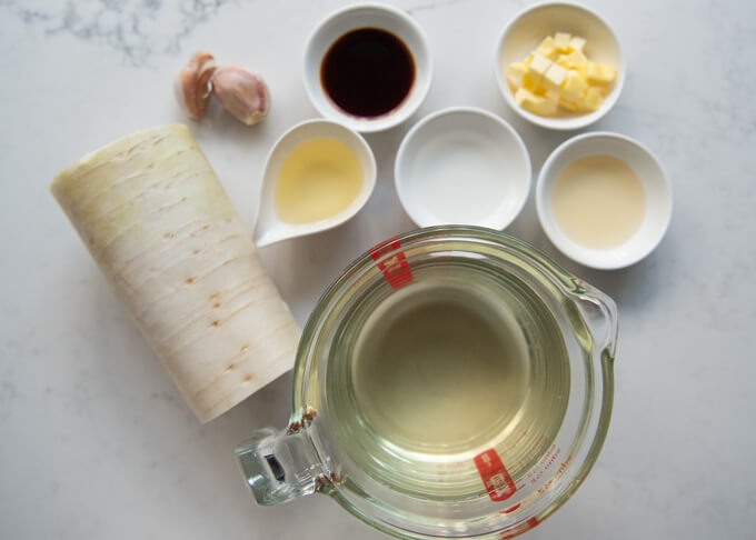 Ingredients for Daikon Steak with Garlic Butter Soy Sauce.