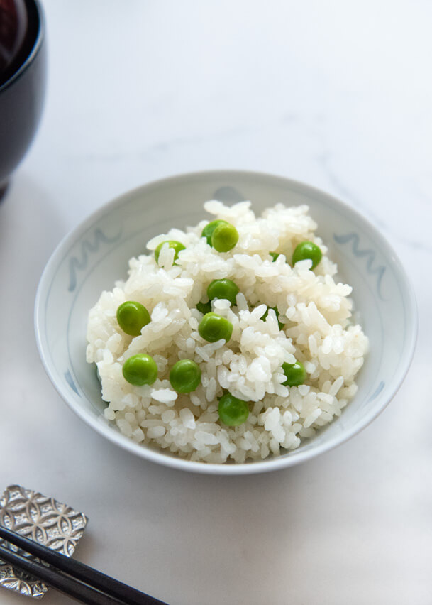 Hero shot of Japanese Green Pea Rice (Mame Gohan).