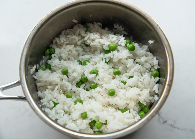 Japanese Green Pea Rice (Mame Gohan) cooked in a pot.