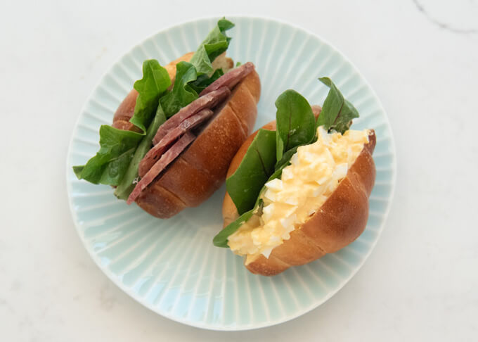 Sandwiches made with Japanese Butter Rolls.
