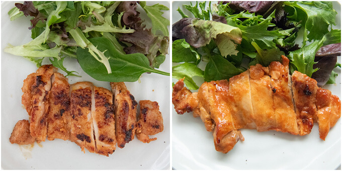 Comparison between the chicken with and without skin on.