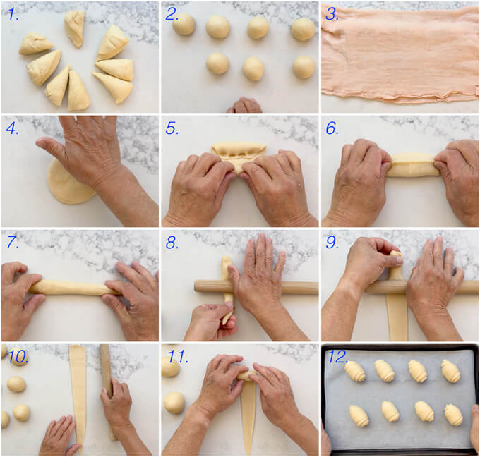 Step-by-step photo of shaping the dough to make Japanese Butter Rolls.