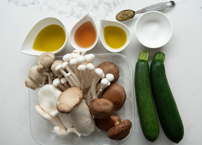 Ingredients for Marinated Sautéed Mushrooms and Zucchini.