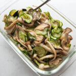 Hero shot of Marinated Sautéed Mushrooms and Zucchini.